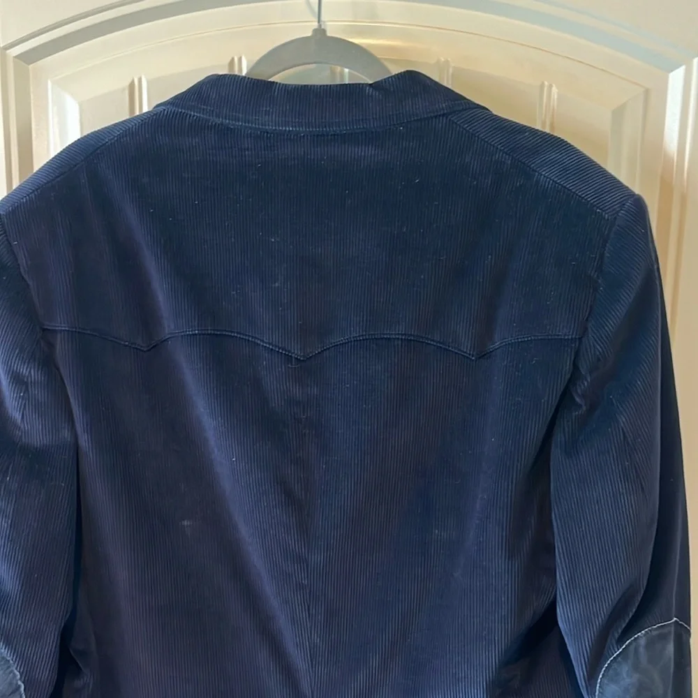 Sharp Sheplers navy blue corduroy western blazer sport coat elbow patches 42L